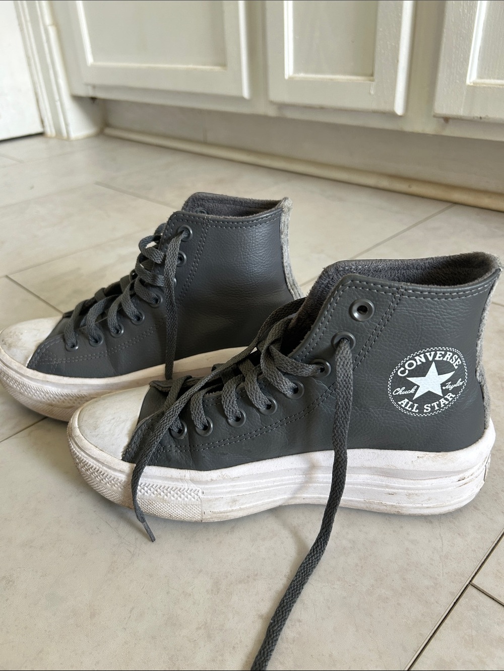 Converse High Top Sneakers in Charcoal Gray and White